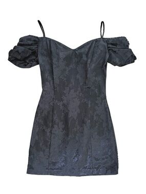 Vintage Black Floral Off-Shoulder Mini Dress